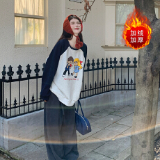 批发加绒冬季 大码女装圆领卫衣宽松显瘦韩版印花卫衣