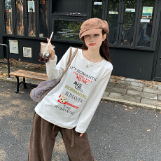 批发德绒冬季大码打底衫  大码女装圆领打底衫宽松显瘦韩版印花打底衫