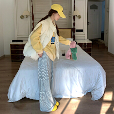 批发大码女装秋冬季大码阔腿裤遮肉显瘦长款条纹裤