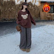 批发加绒 冬季休闲条纹<b class='q'>大码</b>裤子 <b class='q'>大码</b>女装冬季<b class='q'>大码</b>条纹长裤