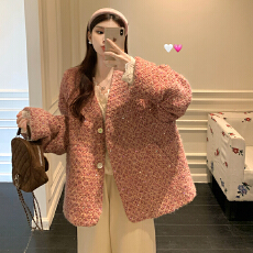 批发大码女装冬季小香风夹棉外套大码<b class='q'>蕾丝</b>打底衫大码加绒裤子三件套