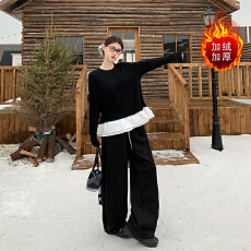 批发加绒冬季大码女装两件套 大码女装圆领冬季打底衫裤子