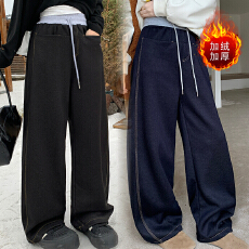 批发加绒 冬季休闲大码裤子 大码女装冬季大码阔腿裤遮肉显瘦长款裤
