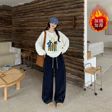 批发加绒冬季大码女装两件套 大码女装圆领卫衣宽松显瘦韩版印花卫衣