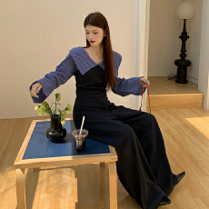 批发大码女装春季套装格子拼接显瘦两件套 大码时尚套装