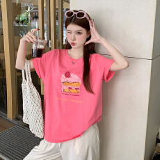 批发大码<b class='q'>女</b>装T恤套装可爱印花T恤松紧腰<b class='q'>长裤</b>套装夏季松弛感套装