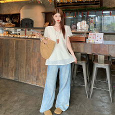 批发大码女装夏季V领上衣 遮肉显瘦大码衬衫