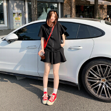 批发大码女装夏季休闲套装学院风减龄大码两件甜美显瘦大码套装