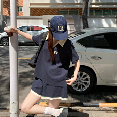 批发大码女装夏季休闲套装学院风减龄大码两件甜美显瘦大码套装