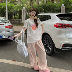 批发<b class='q'>大码</b>女装夏季T恤可爱苹果印花T恤<b class='q'>大码</b>花苞裙<b class='q'>大码</b>裤子两件套
