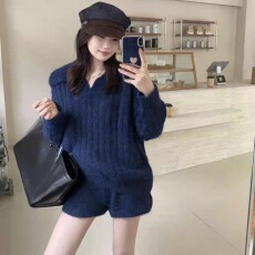 批发休闲毛衣短裤套装女<b class='q'>甜美</b>简约时尚穿搭一整套慵懒针织百搭2025秋冬
