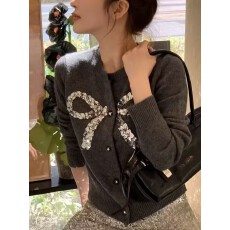 批发<b class='q'>明星</b>同款~胸前亮片蝴蝶结100%羊毛针织衫女新<b class='q'>款</b>单排扣百搭毛衣潮