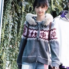 批发田曦薇同款提花毛衣外套女2025美式宽松明星连帽毛领针织<b class='q'>卫衣</b><b class='q'>开衫</b>