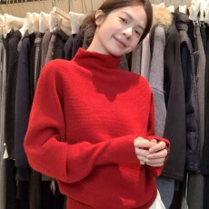 批发圣诞穿搭新年红色半高领毛衣女秋冬季2025新款慵懒高级感针织上衣