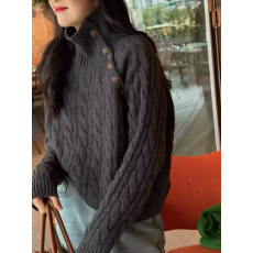 秋冬新款高领纽扣羊毛衫女宽松套头毛衣加厚羊绒针织打底衫