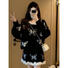 批发慵懒风气质甜美蝴蝶花边毛衣<b class='q'>短</b>裙女装2026春季新款法式绝美套装裙