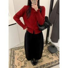 韩系2025冬季新款圆领木耳边麻花编织羊毛针织开衫显瘦甜美百搭女