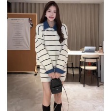 批发假两件衬衣套头毛衣+包臀短裙半身裙套装(配领子)