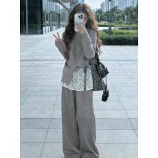 批发韩系灰色毛衣裤子两件套装女秋冬季2026新款巨好看超火冬装一整套