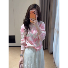 批发2026春季新款毛衣针织开衫女士高级独特好看漂亮撞色花朵圆领上衣