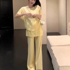 批发韩国东大门2026夏季新款洋气百搭显瘦屁帘拼接长<b class='q'>裤</b>+上衣套装女