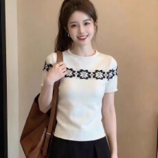 批发费尔岛毛衣慵懒高级感女早春季新款修身套头<b class='q'>针织衫</b>短袖通勤风上衣