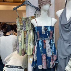 批发荷叶边捏褶打揽抹胸上衣女甜美碎花小衫