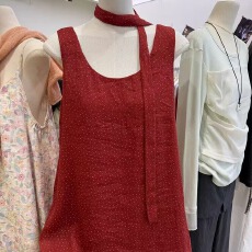 批发韩系U领挂脖系带波点背心裙女2026夏季新款小个子无袖上衣