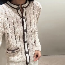 批发老钱风<b class='q'>针织</b>开衫女2026秋冬新款小众复古小香风珠片麻花气质外套