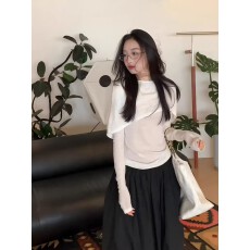 批发设计感假两件拼接披肩长袖针织衫女初秋季<b class='q'>新款</b>独特超好看打底上衣
