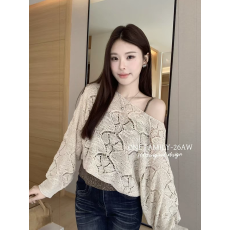 批发韩系镂空针织斗篷罩衫女秋季修身吊带<b class='q'>背心</b>两件套