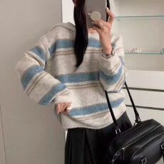 批发韩系条纹毛衣女2026秋季新款时尚百搭<b class='q'>休闲</b>圆领套头内搭针织衫上衣