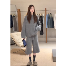 批发又酷又飒减龄套装女秋季灰色圆领长袖上衣休闲<b class='q'>七分</b>裤子针织两件套