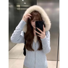 韩系甜美大毛领麻花毛衣外套女秋季2026新款收腰显瘦针织开衫上衣