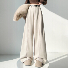 批发实拍#2025秋冬新款直筒加厚拖地裤毛呢<b class='q'>阔腿裤</b><b class='q'>高腰</b>窄版休闲裤子女