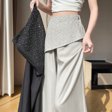 批发实拍#烫钻设计感屁帘松紧高腰阔腿裤休闲裤2026春夏<b class='q'>百搭</b>西装裤子