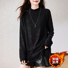 批发实拍2025秋冬大码植绒上衣圆领百搭显瘦提花立领加绒加厚打底衫女