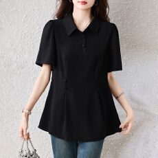 批发实拍2026大码<b class='q'>女装</b>夏季新款<b class='q'>胖</b>MM<b class='q'>气质</b>显瘦百搭收腰遮肉翻领时尚上衣