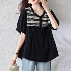 批发大码女装2026夏季新款减龄拼接显瘦<b class='q'>短袖</b>衬衫洋气休闲宽松遮肉上衣