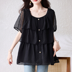 批发实拍2026夏季新款波点提花小衫大码时尚显瘦宽松遮肉设计感上衣女