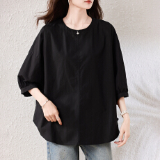 批发实拍2026年新款龟背衬衣<b class='q'>春</b>夏大码宽松休闲显瘦时尚百搭圆领上衣女