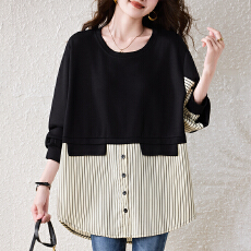 批发<b class='q'>韩版</b><b class='q'>大码</b><b class='q'>女装</b>宽松显瘦遮肉2026秋季新款百搭正肩假两件上衣