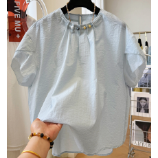 批发夏装新款大码女装设计感独特别致轻奢减龄洋气短袖衬衫宽松上衣