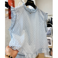 批发夏装新款大码女装轻奢减龄木耳边小清新背心波点马甲无袖上衣