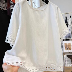 批发夏装新款<b class='q'>韩版</b>大码女装气质蕾丝花边圆领短袖<b class='q'>t</b><b class='q'>恤</b><b class='q'>衬衫</b>宽松上衣