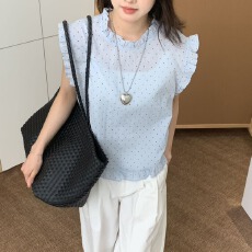 批发夏装新款大码女装轻奢减龄木耳边小清新背心波点马甲无袖上衣