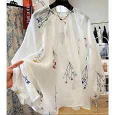 批发2026早春大码女装宽松慵懒风松弛感重工刺绣高端苎麻衬衫<b class='q'>上衣</b>
