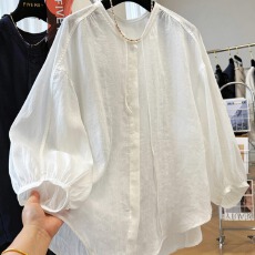 批发夏装新款宽松休闲慵懒风松弛感高端苎麻防晒衬衫薄款上衣