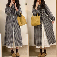 批发2026早春大码女装日系慵懒风格子<b class='q'>衬衫</b>连衣裙简约上衣M-4XL200斤