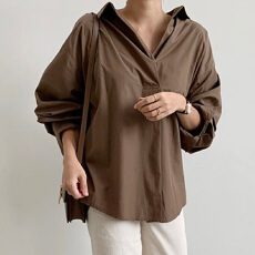 批发2026早春新款大码女装气质纽扣宽松纯色长袖衬衫上衣M-4XL200斤